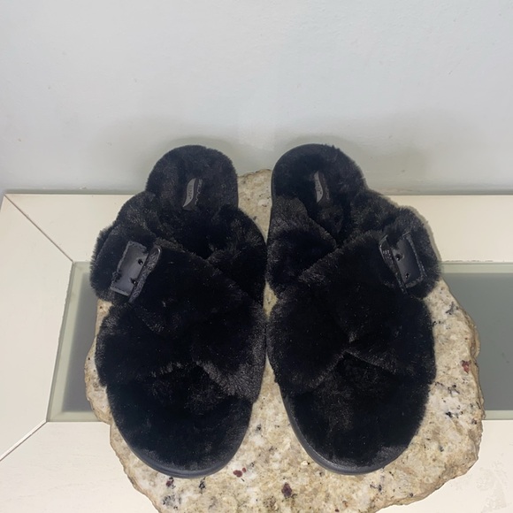 Skechers Women's Arch Fit Go Lounge Unwind Black Faux Fur Buckle Slippers Sz 10 - Picture 5 of 15
